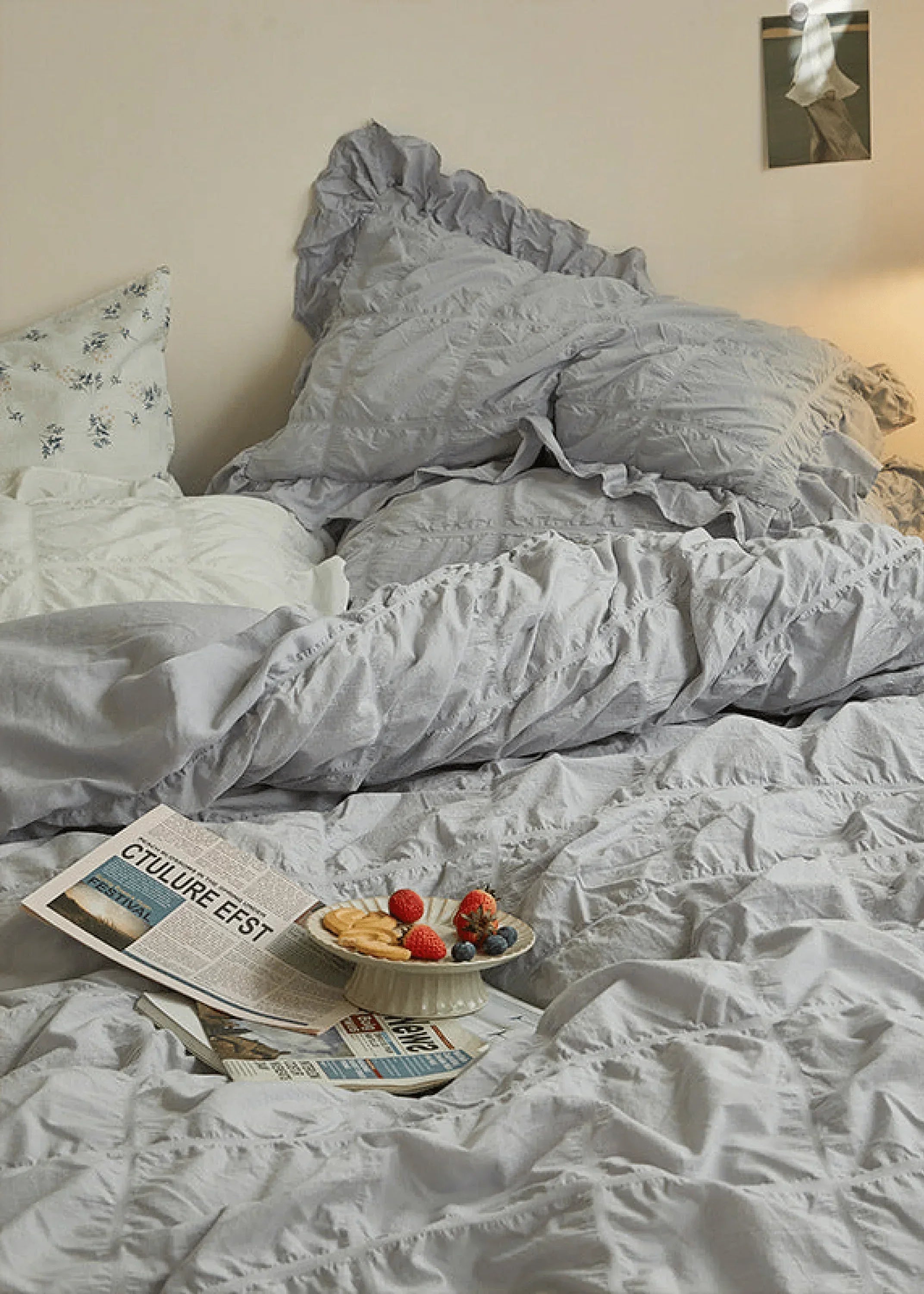 Earth Tone Marshmallow Puff Ruffle Bedding Set / Rust Pink Ever Lasting