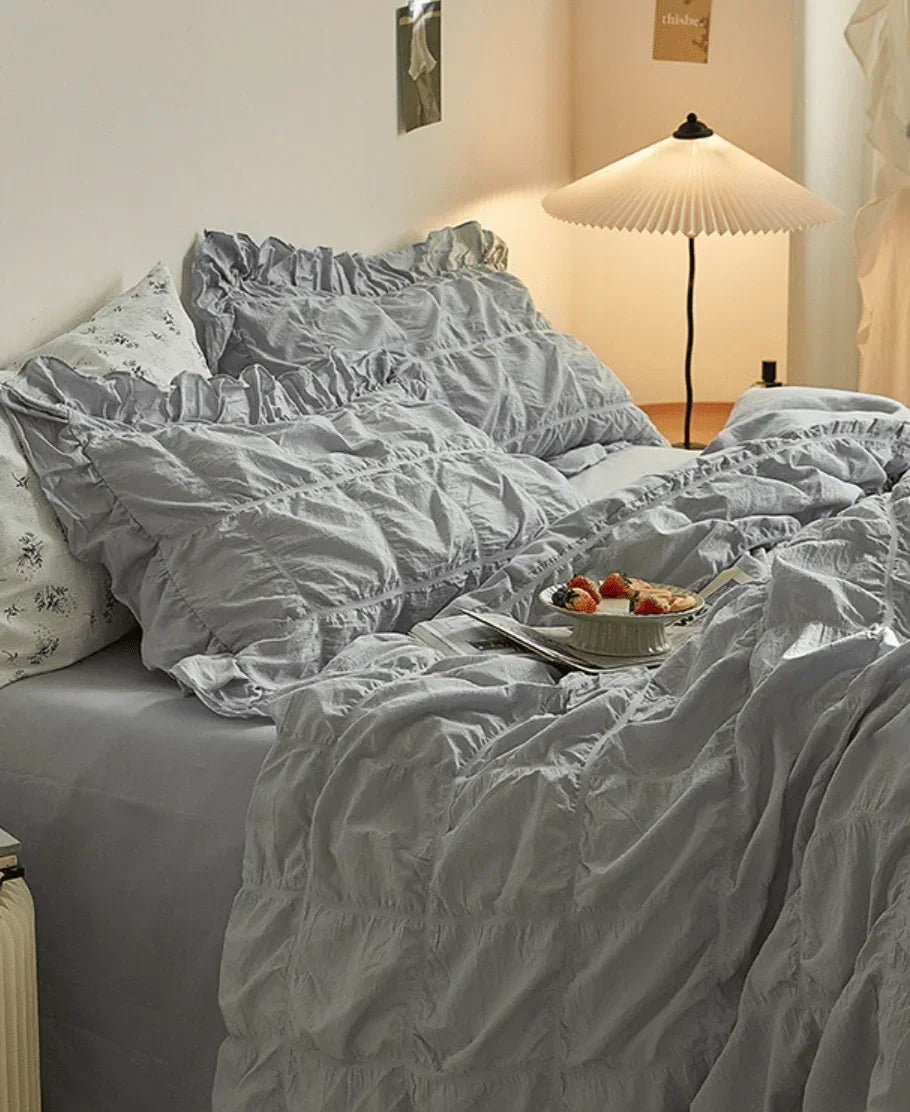 Earth Tone Marshmallow Puff Ruffle Bedding Set / Rust Pink Ever Lasting