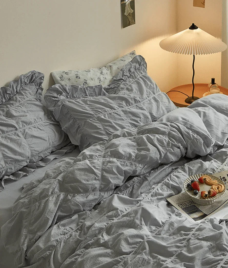 Earth Tone Marshmallow Puff Ruffle Bedding Set / Rust Pink Ever Lasting