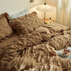 Earth Tone Marshmallow Puff Ruffle Bedding Set / Rust Pink Ever Lasting