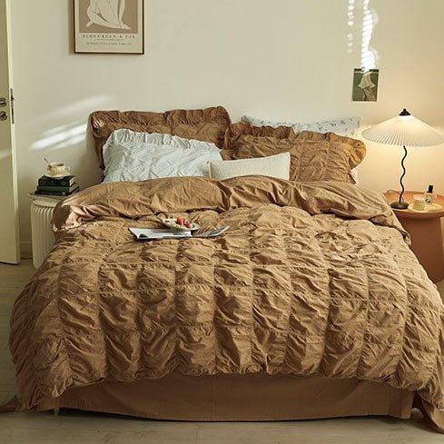 Earth Tone Marshmallow Puff Ruffle Bedding Set / Rust Pink Ever Lasting