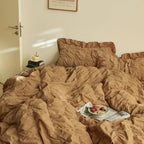 Earth Tone Marshmallow Puff Ruffle Bedding Set / Rust Pink Ever Lasting