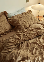 Earth Tone Marshmallow Puff Ruffle Bedding Set / Rust Pink Ever Lasting