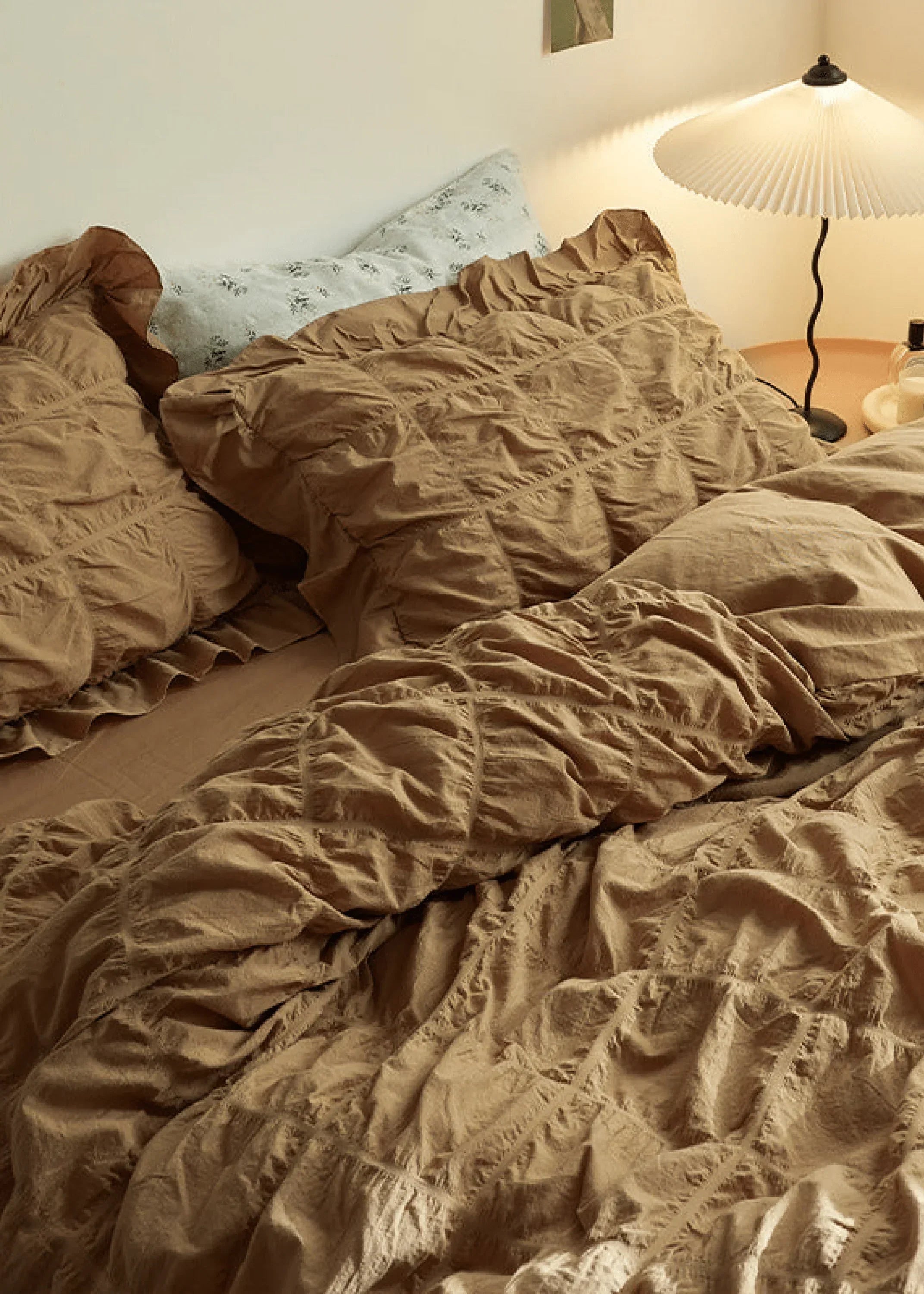 Earth Tone Marshmallow Puff Ruffle Bedding Set / Rust Pink Ever Lasting