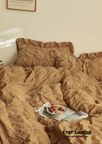 Earth Tone Marshmallow Puff Ruffle Bedding Set / Rust Pink Ever Lasting