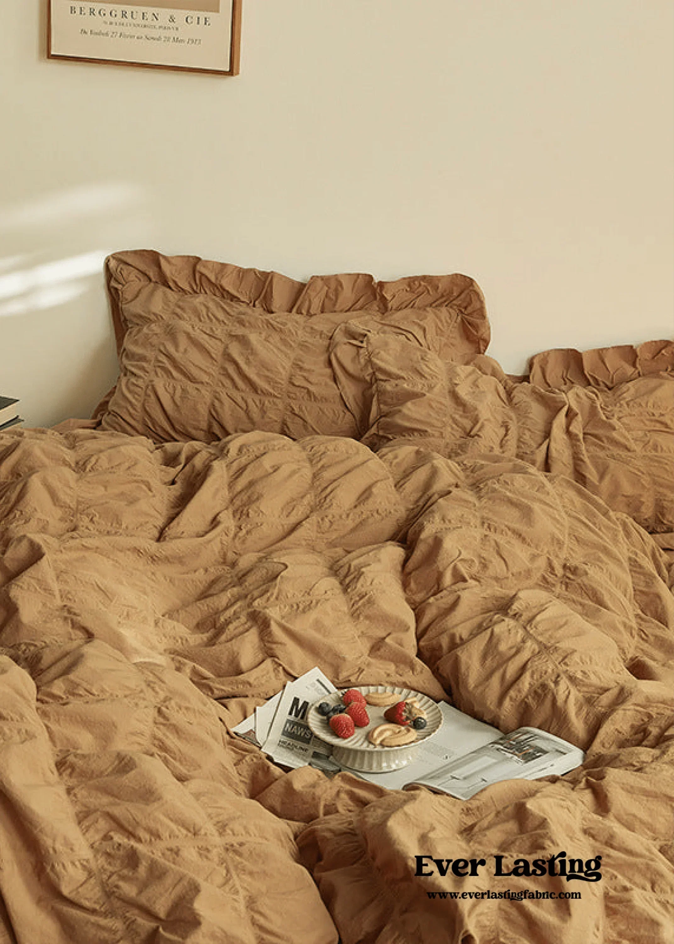 Earth Tone Marshmallow Puff Ruffle Bedding Set / Rust Pink Ever Lasting