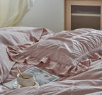 Earth Tone Marshmallow Puff Ruffle Bedding Set / Rust Pink Ever Lasting