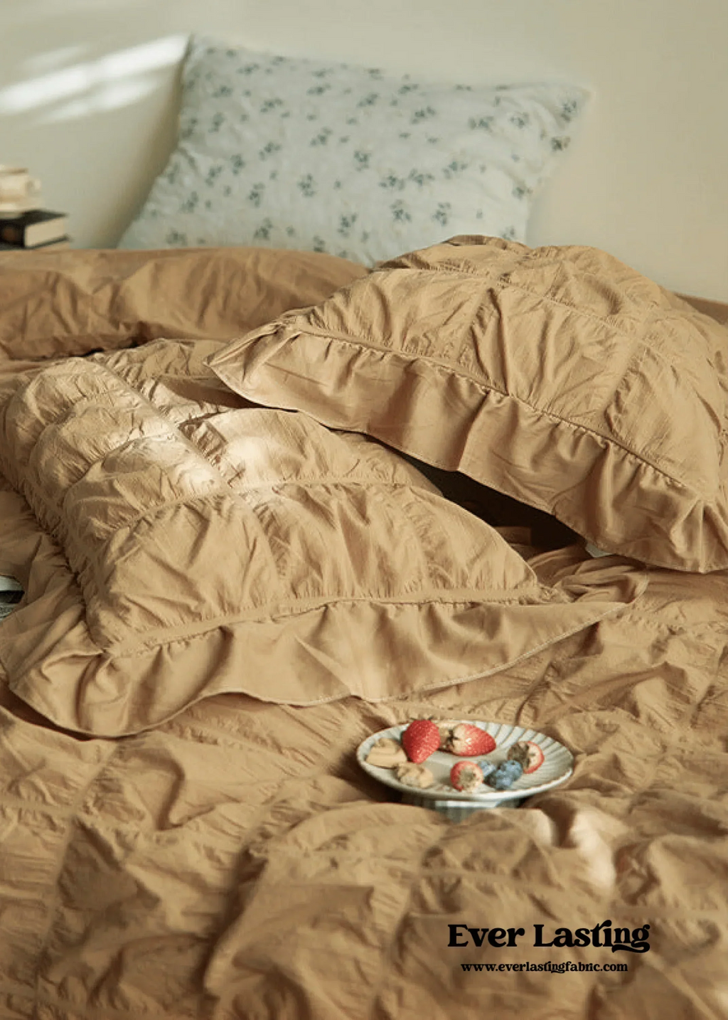 Earth Tone Marshmallow Puff Ruffle Bedding Set / Rust Pink Ever Lasting