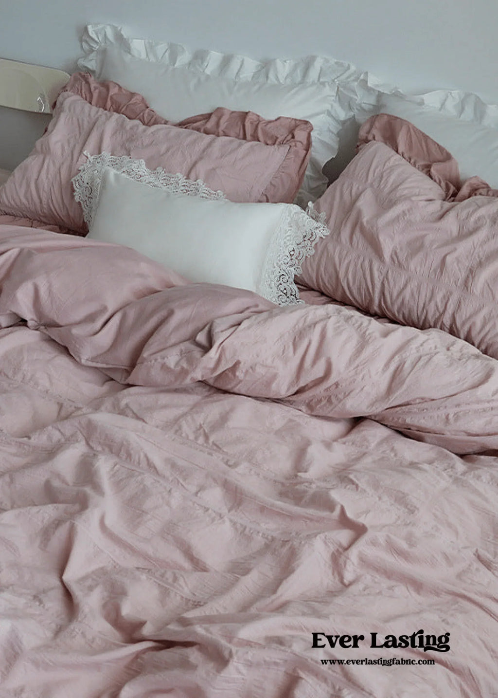 Earth Tone Marshmallow Puff Ruffle Bedding Set / Rust Pink Ever Lasting