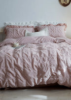 Earth Tone Marshmallow Puff Ruffle Bedding Set / Rust Pink Ever Lasting