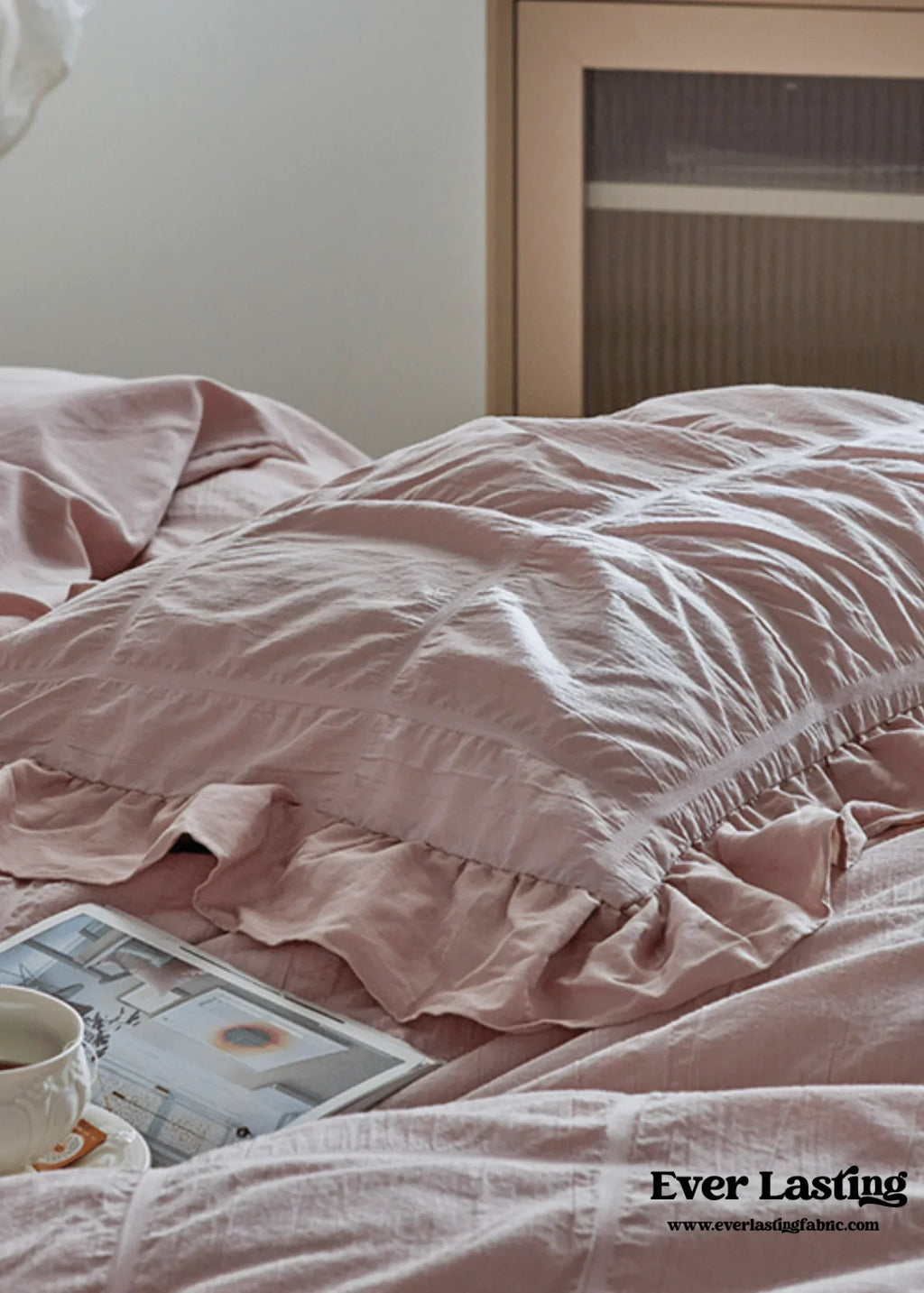 Earth Tone Marshmallow Puff Ruffle Bedding Set / Rust Pink Ever Lasting