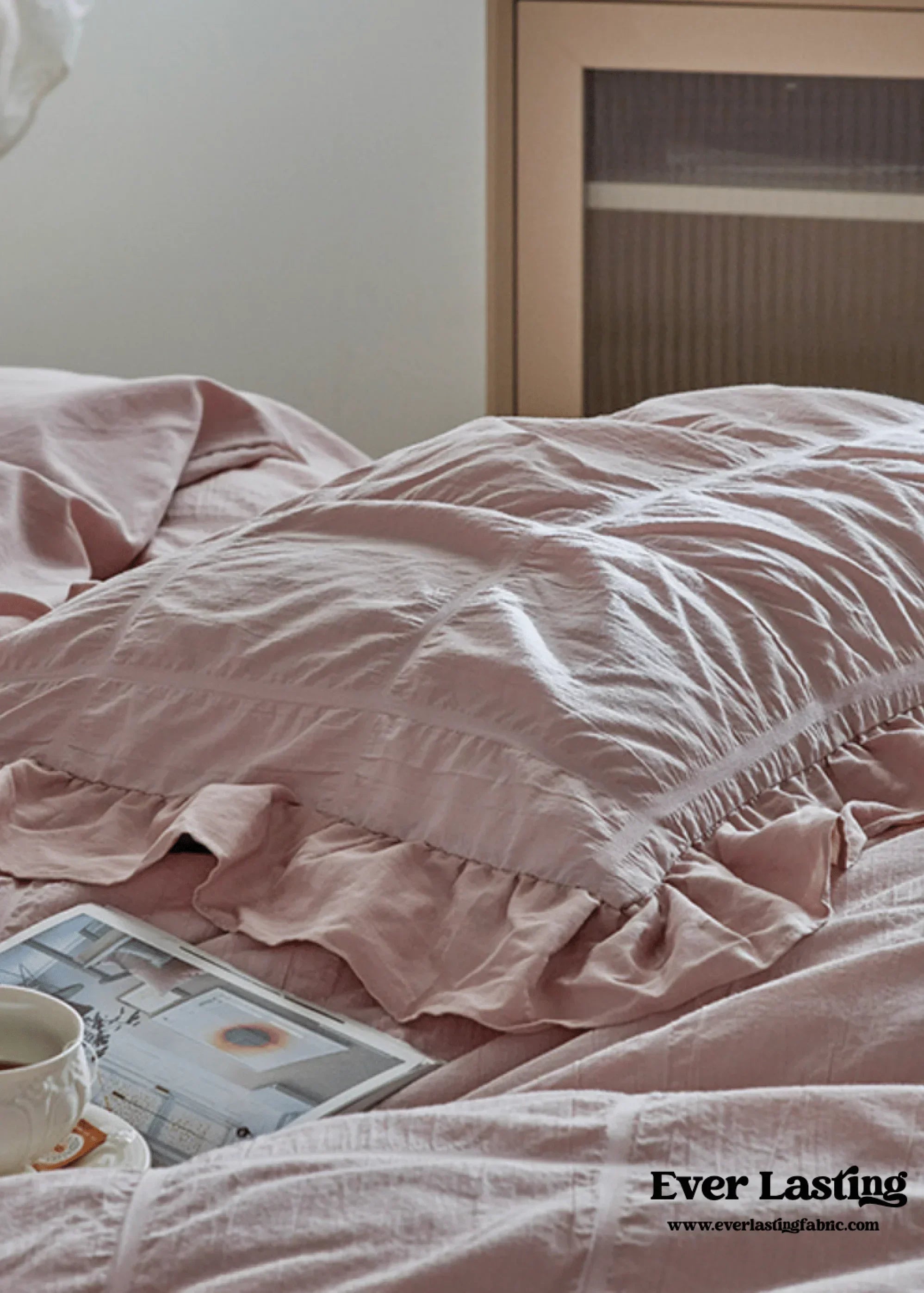Earth Tone Marshmallow Puff Ruffle Bedding Set / Rust Pink Ever Lasting