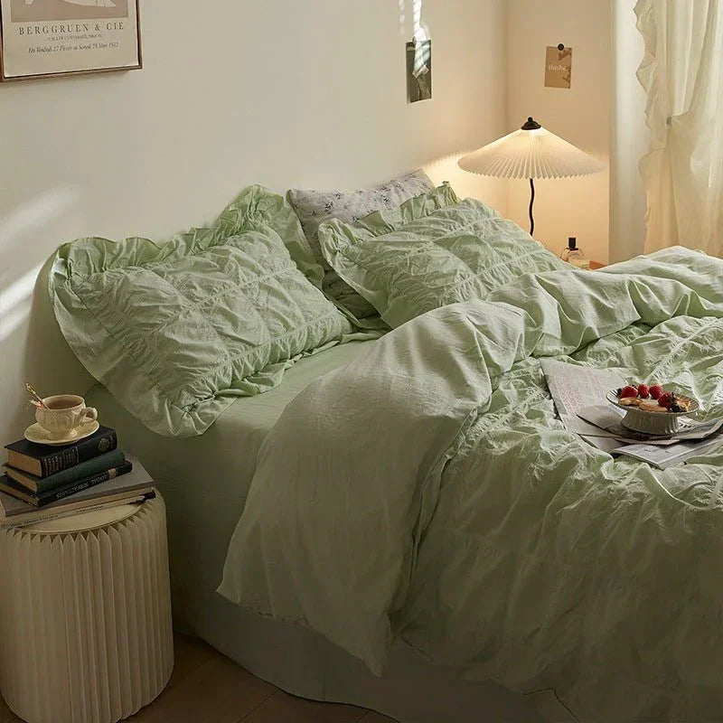 Earth Tone Marshmallow Puff Ruffle Bedding Set / Rust Pink Ever Lasting