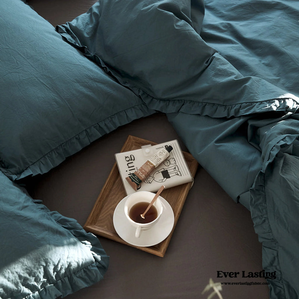 Earth Tone Ruffle Bedding Set / White Ever Lasting