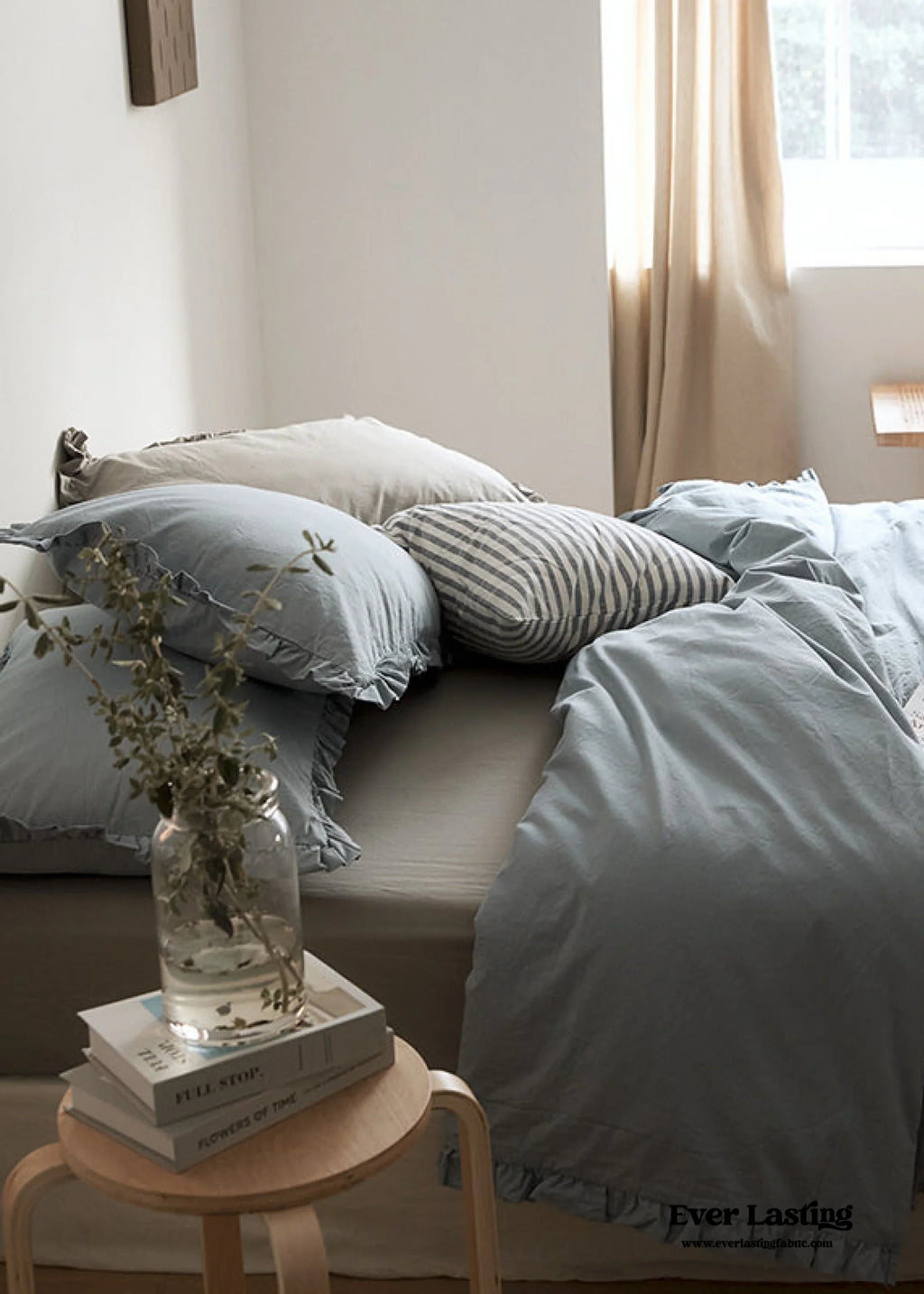Earth Tone Ruffle Bedding Set / White Ever Lasting
