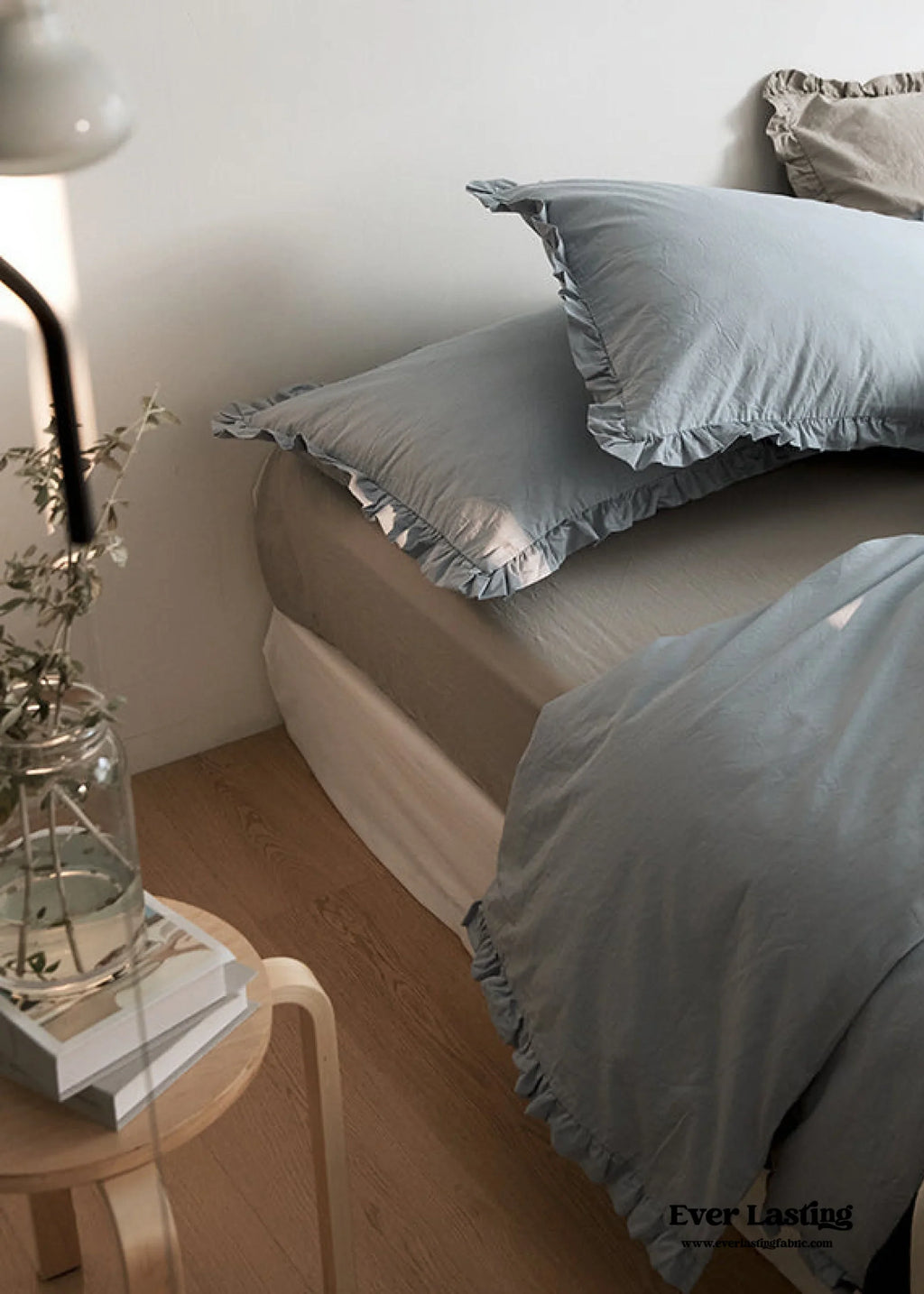 Earth Tone Ruffle Bedding Set / White Ever Lasting