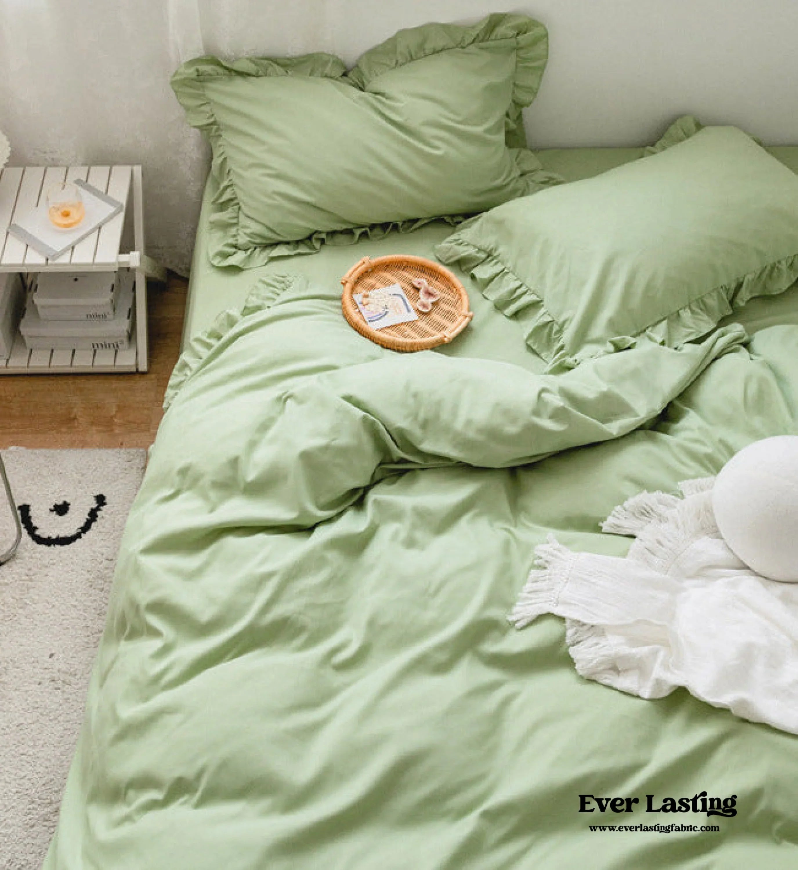 Earth Tone Ruffle Bedding Set / White Ever Lasting