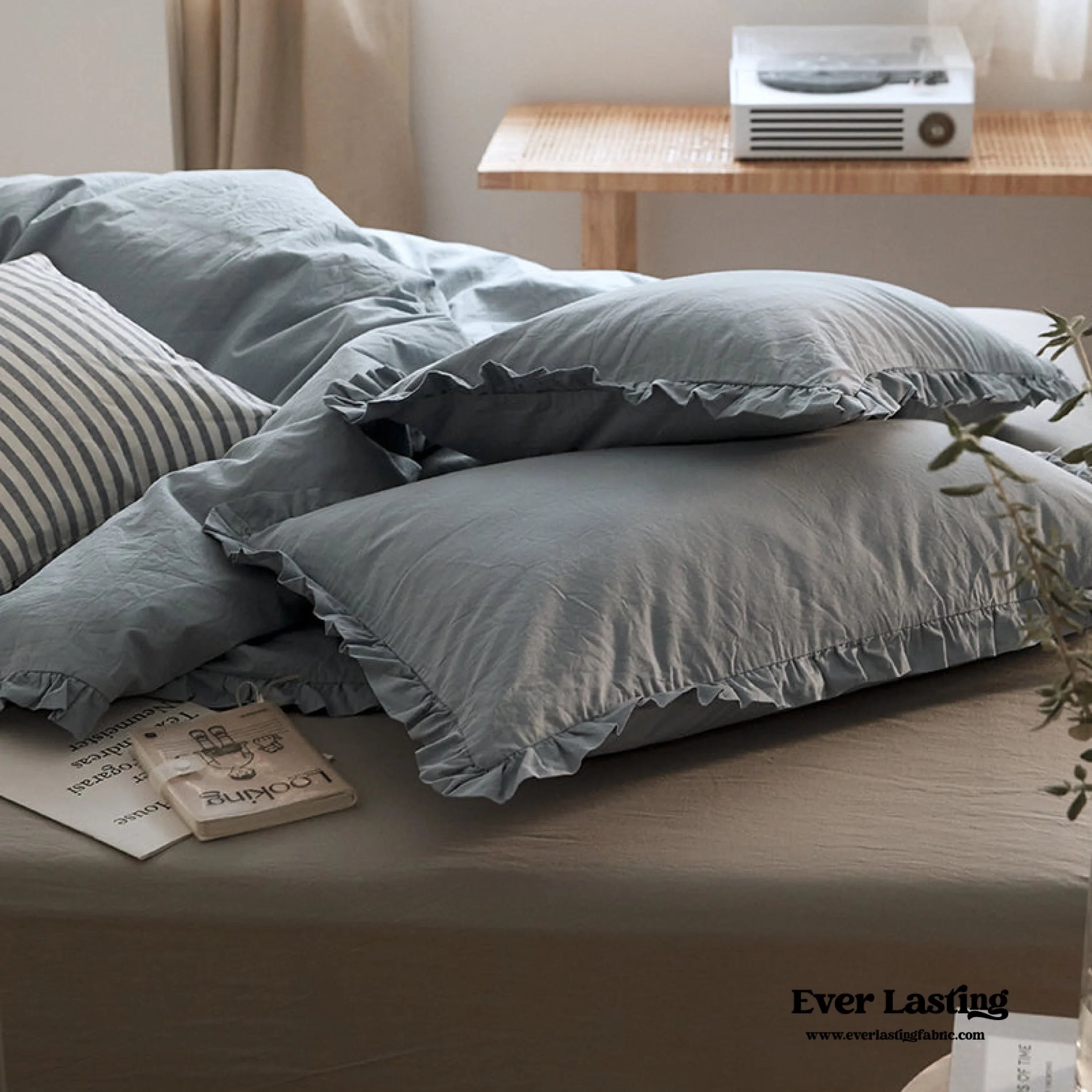 Earth Tone Ruffle Bedding Set / White Ever Lasting
