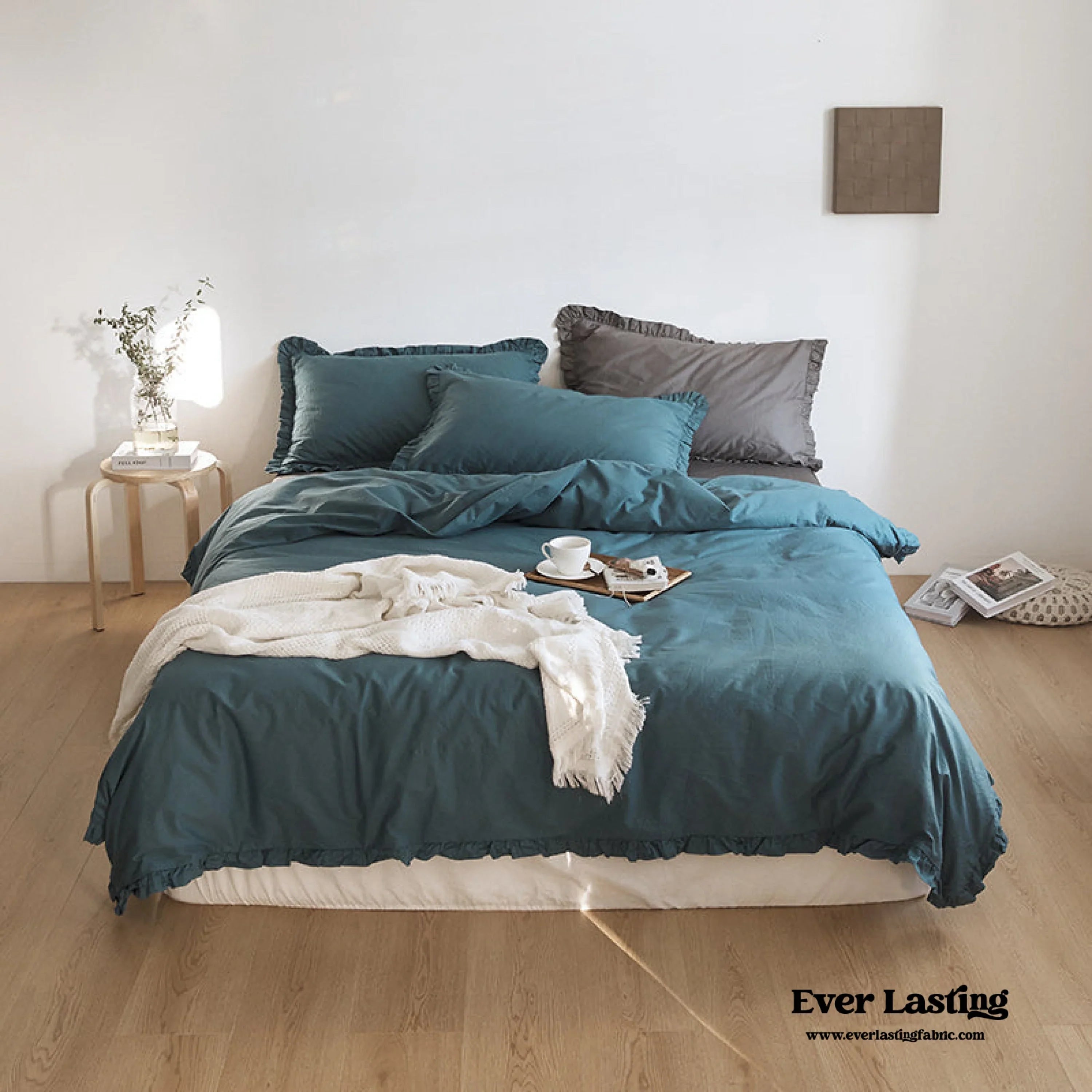 Earth Tone Ruffle Bedding Set / White Ever Lasting