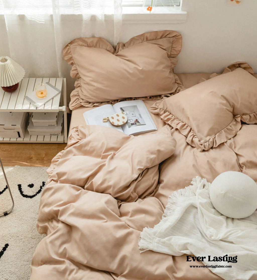 Earth Tone Ruffle Bedding Set / White Ever Lasting