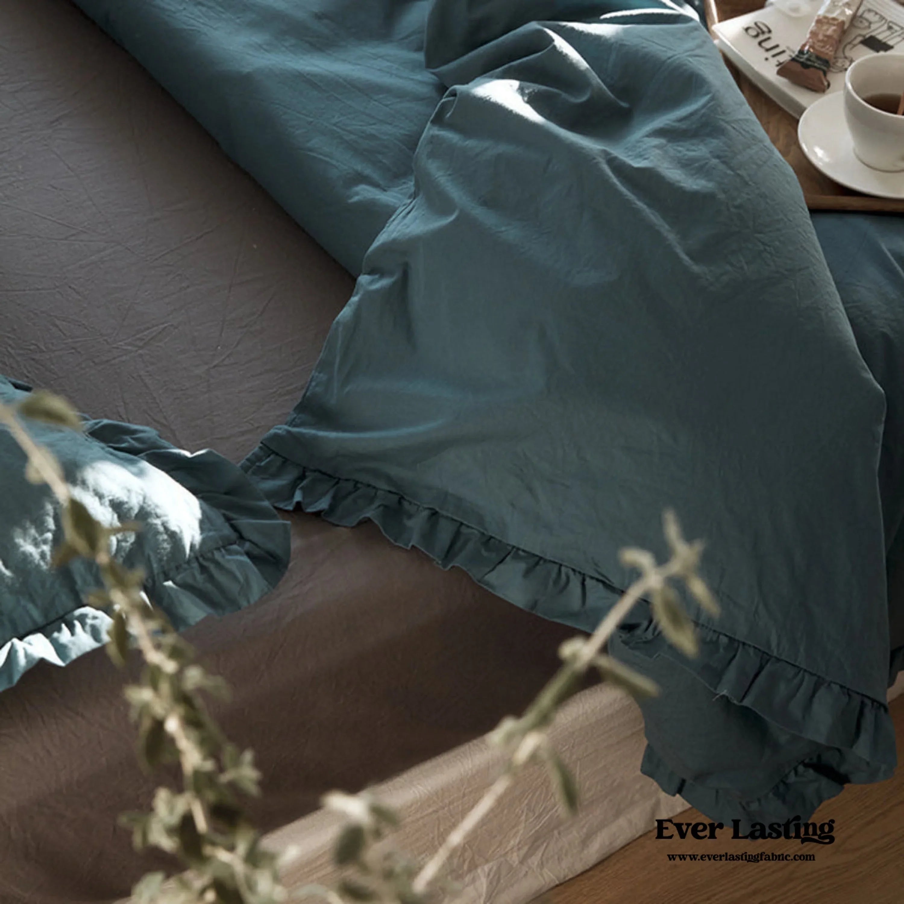 Earth Tone Ruffle Bedding Set / White Ever Lasting