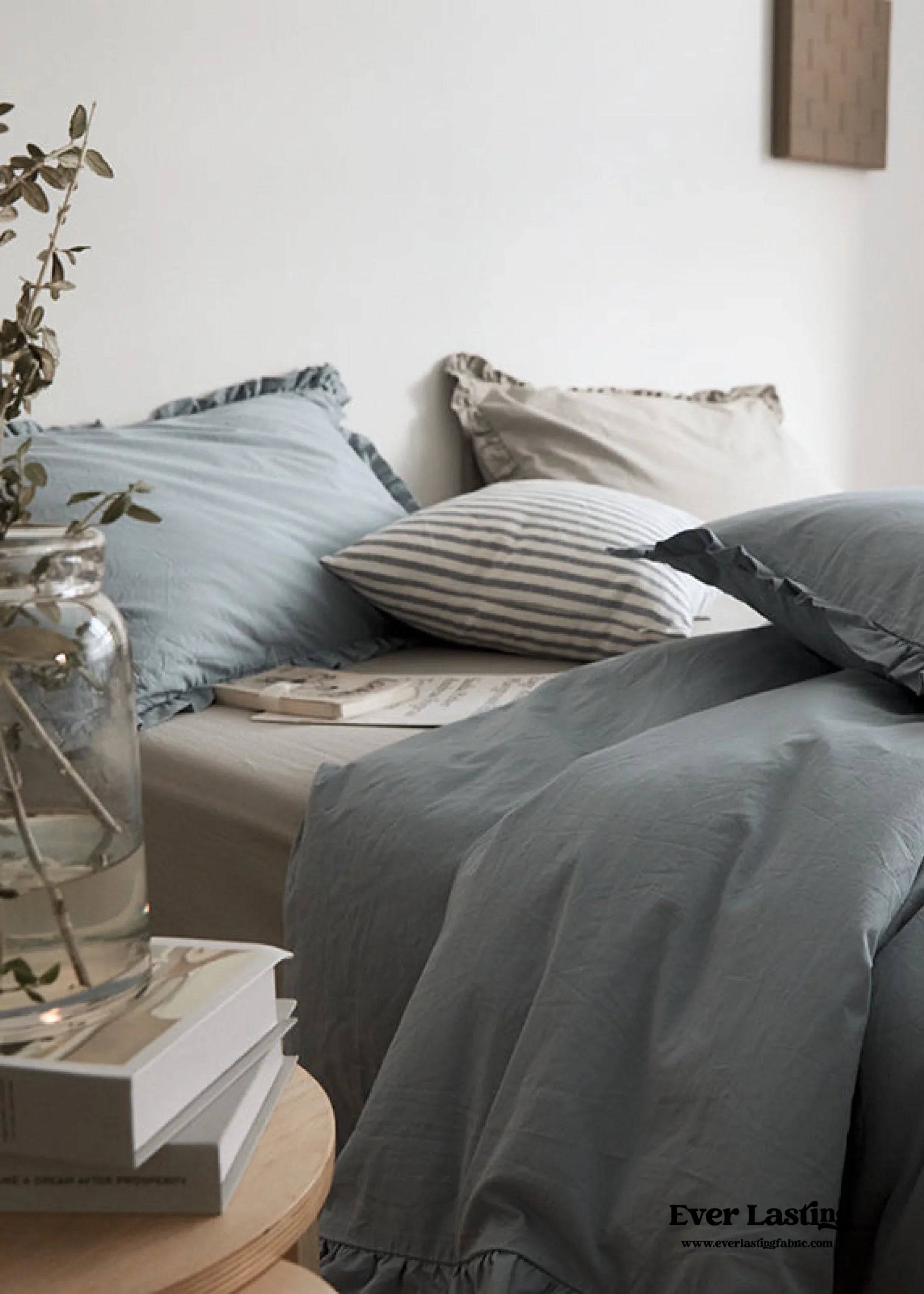 Earth Tone Ruffle Bedding Set / White Ever Lasting