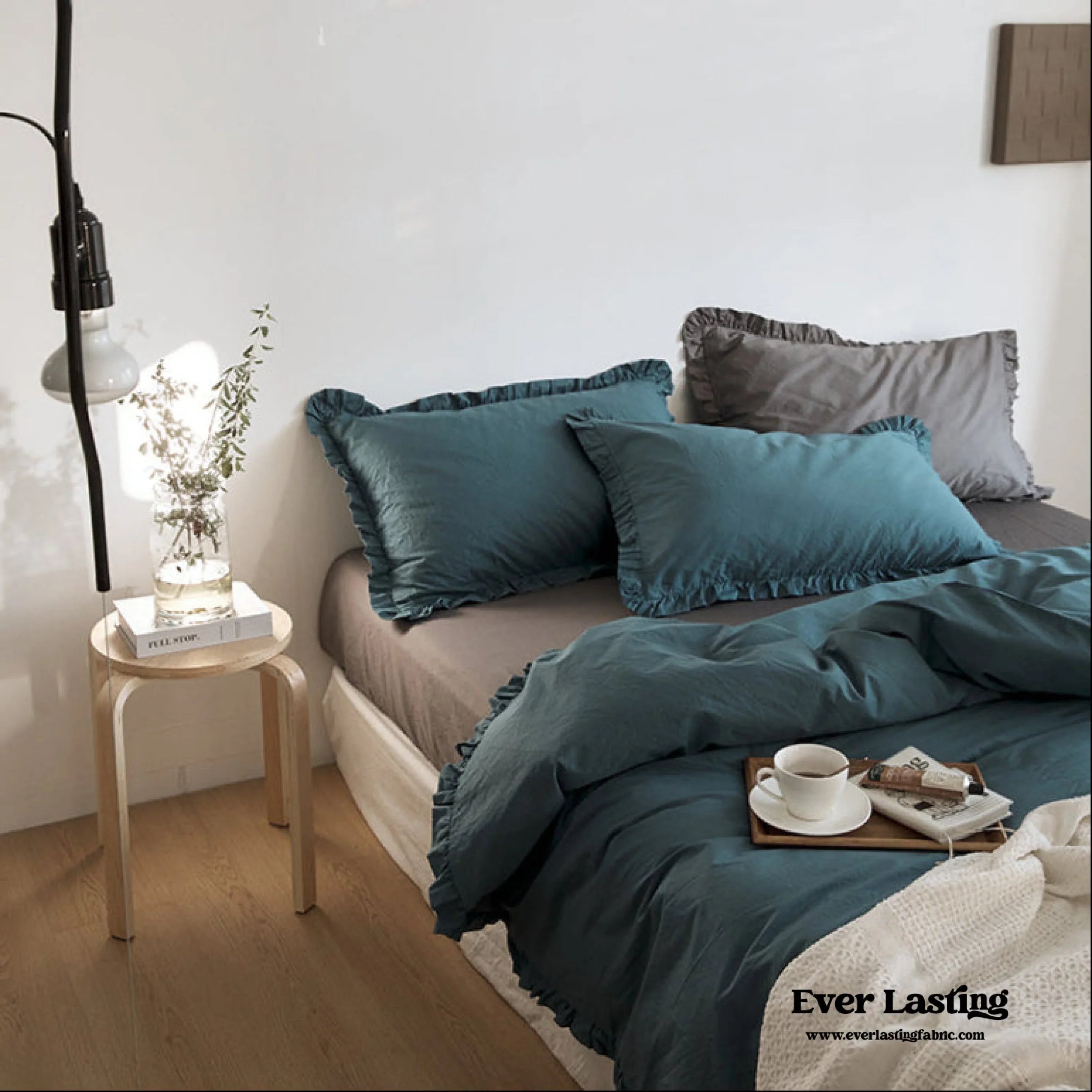 Earth Tone Ruffle Bedding Set / White Ever Lasting
