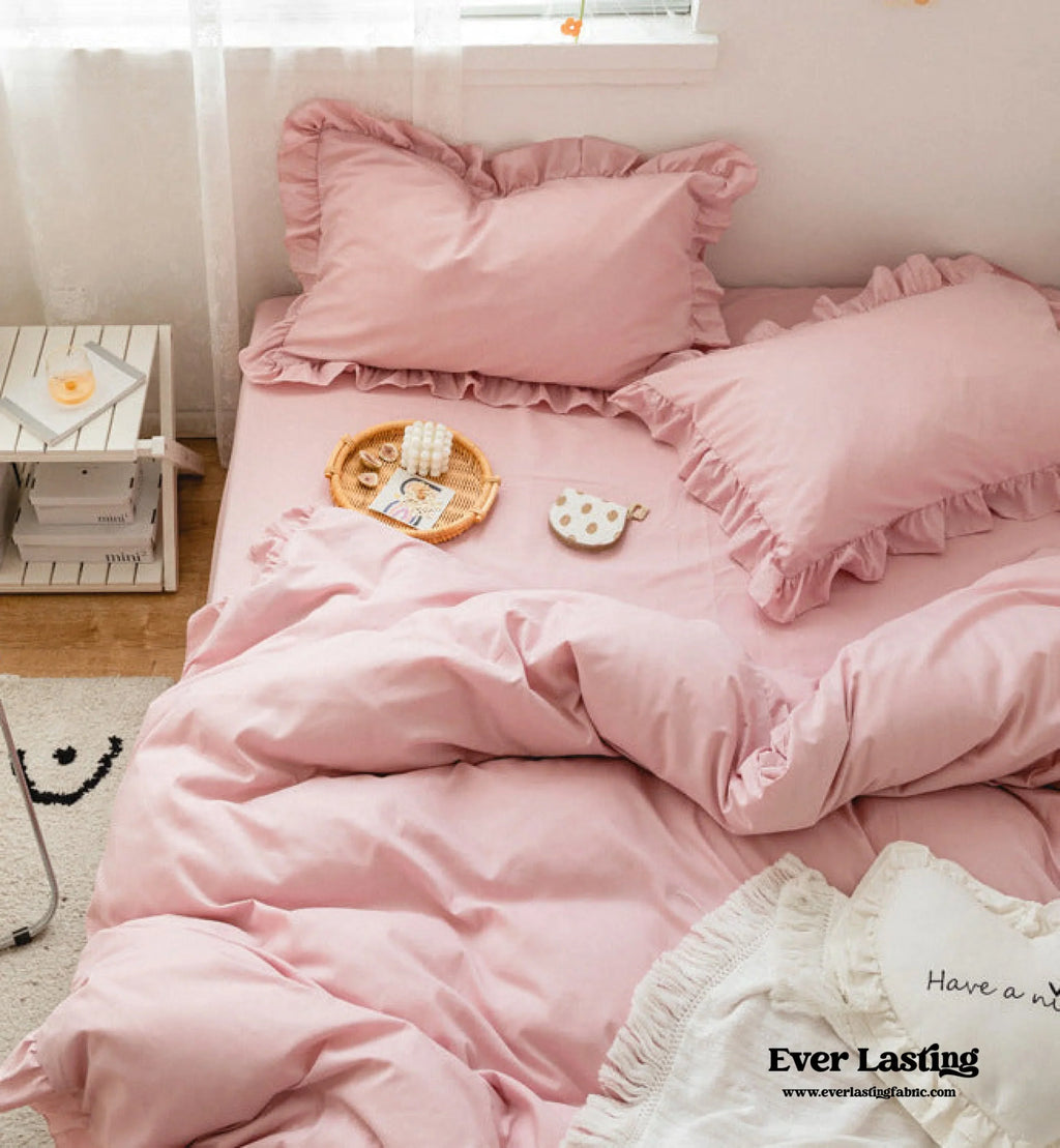 Earth Tone Ruffle Bedding Set / White Ever Lasting