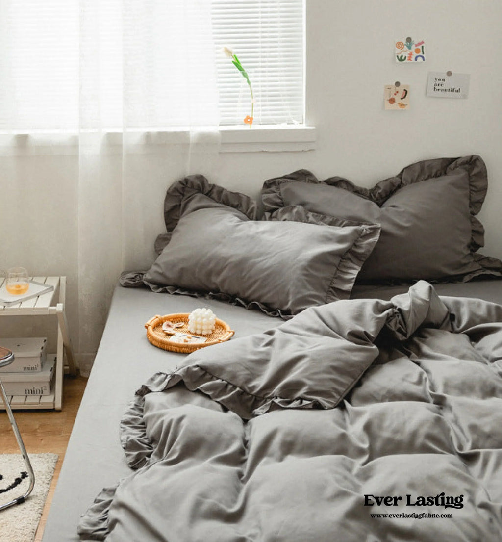 Earth Tone Ruffle Bedding Set / White Ever Lasting