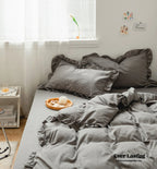Earth Tone Ruffle Bedding Set / White Ever Lasting