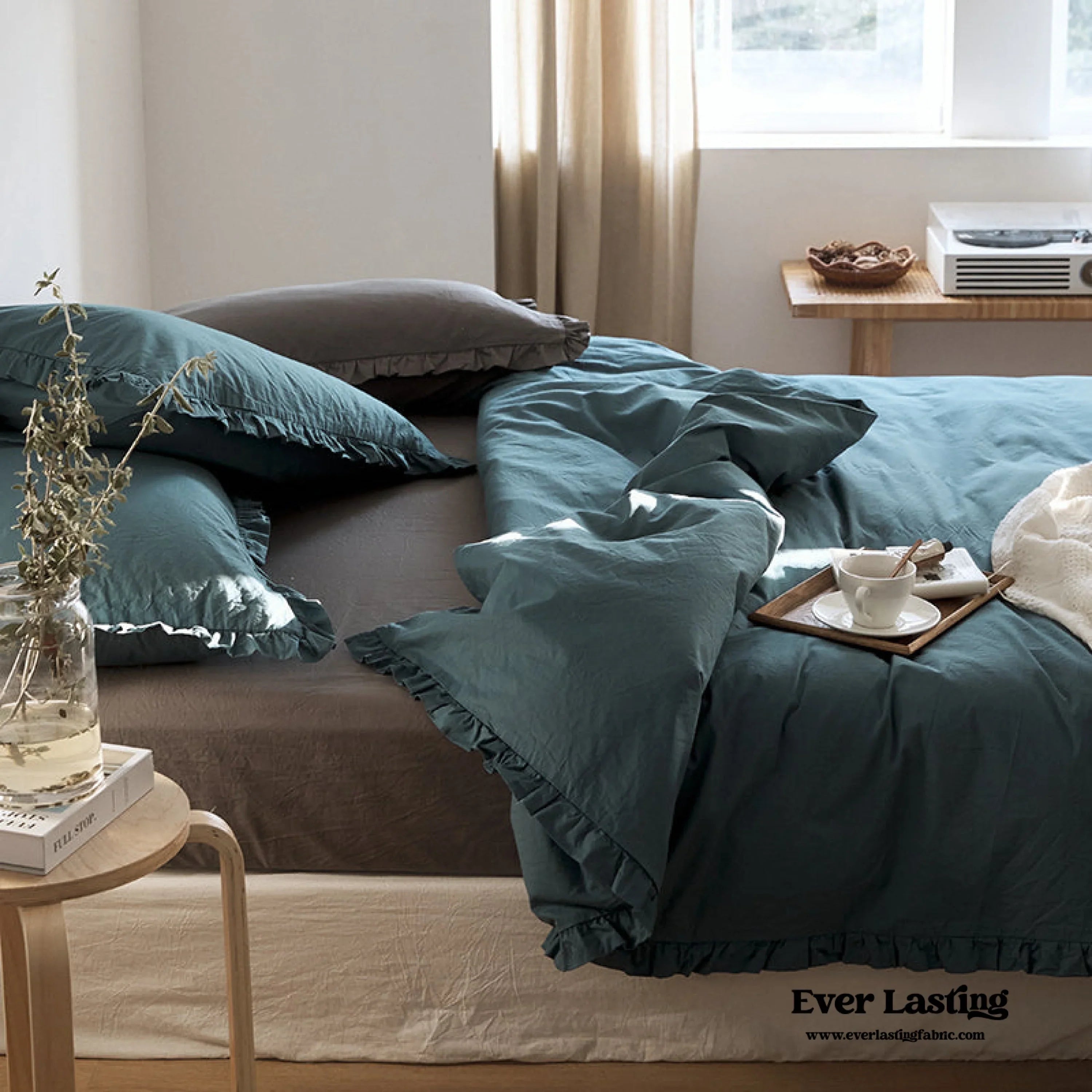 Earth Tone Ruffle Bedding Set / White Ever Lasting