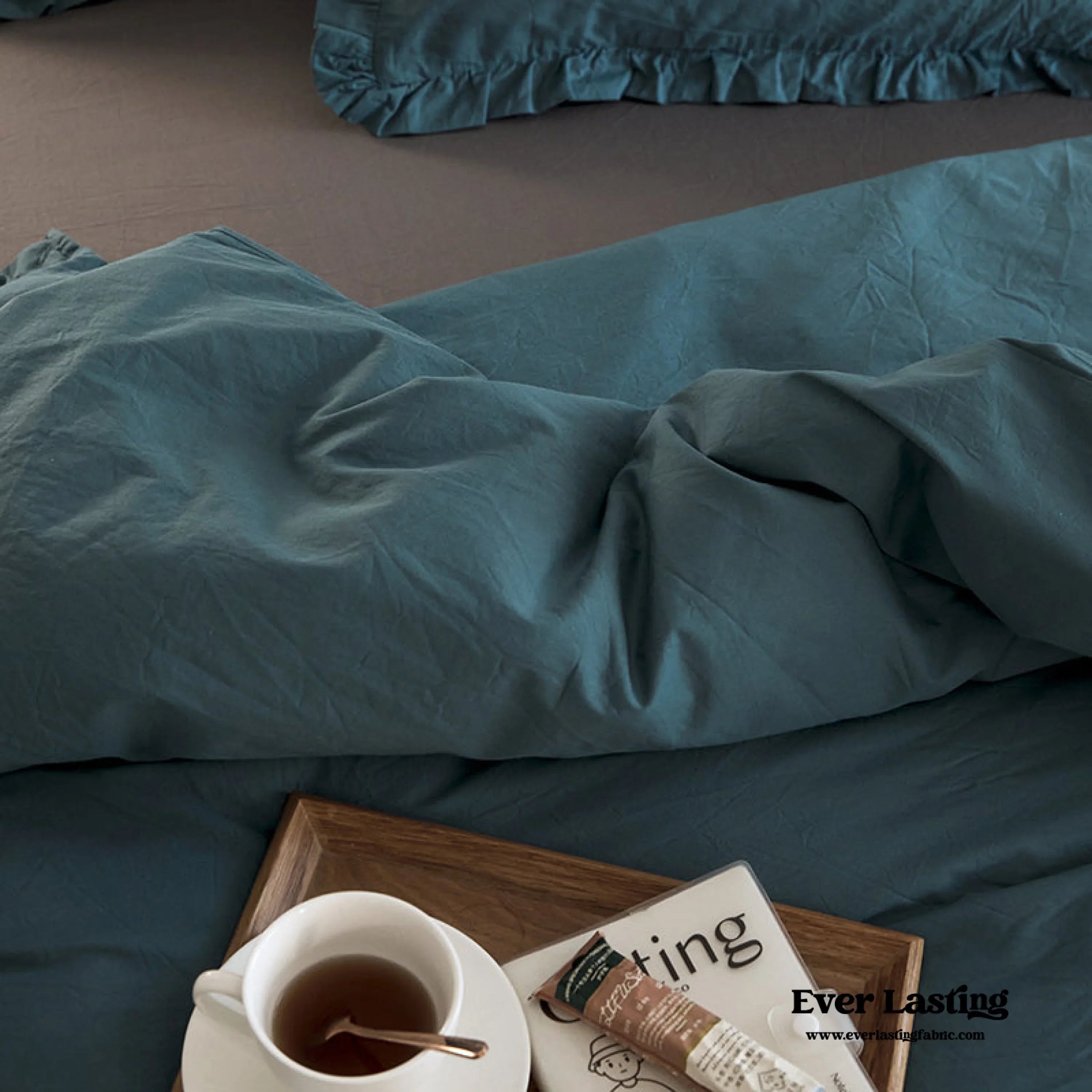 Earth Tone Ruffle Bedding Set / White Ever Lasting