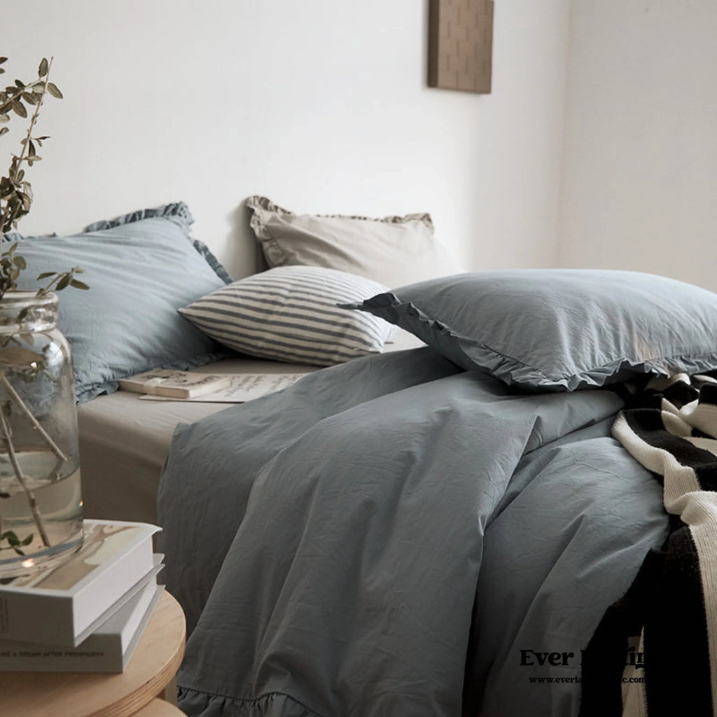 Earth Tone Ruffle Bedding Set / White Ever Lasting