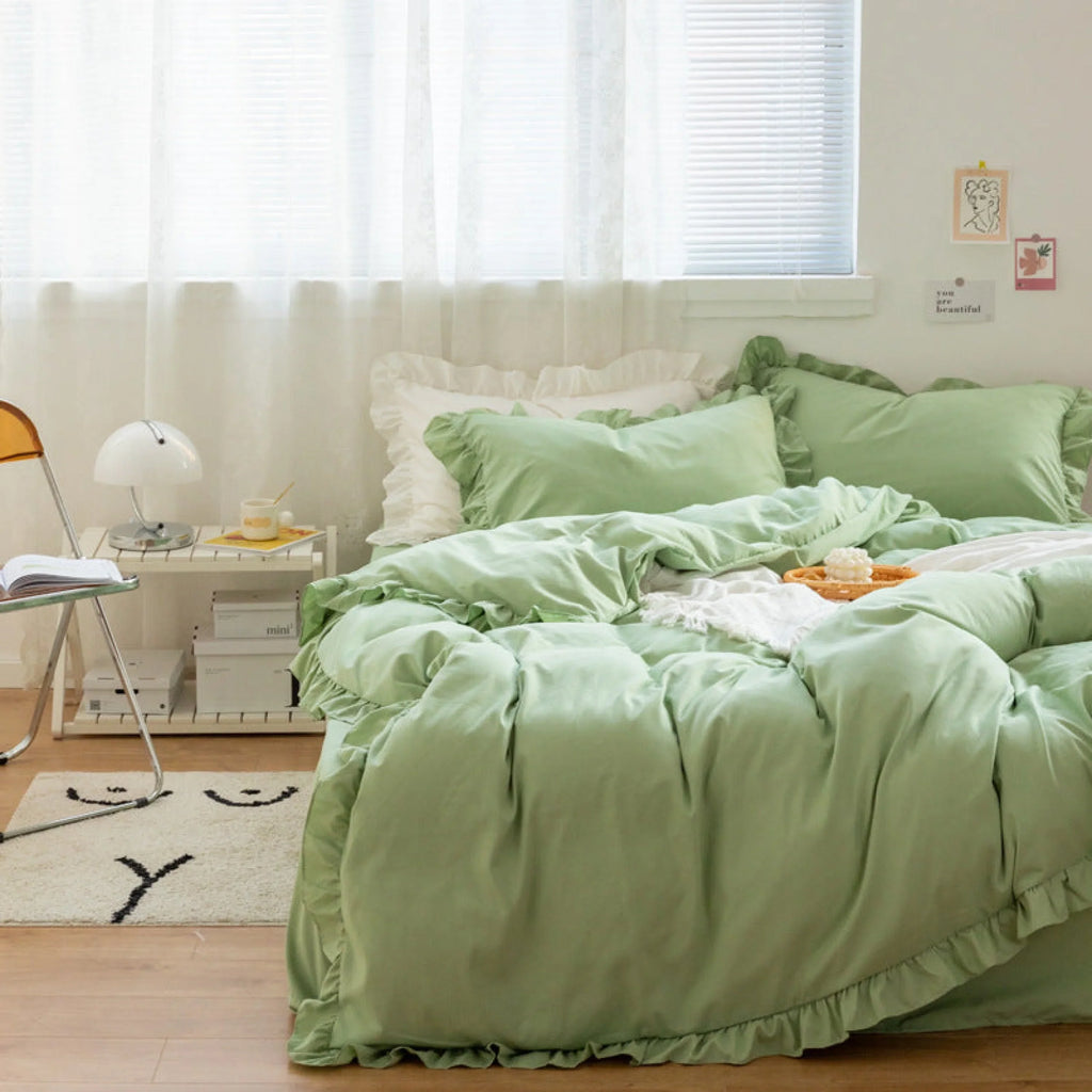Earth Tone Ruffle Bedding Set / White Ever Lasting