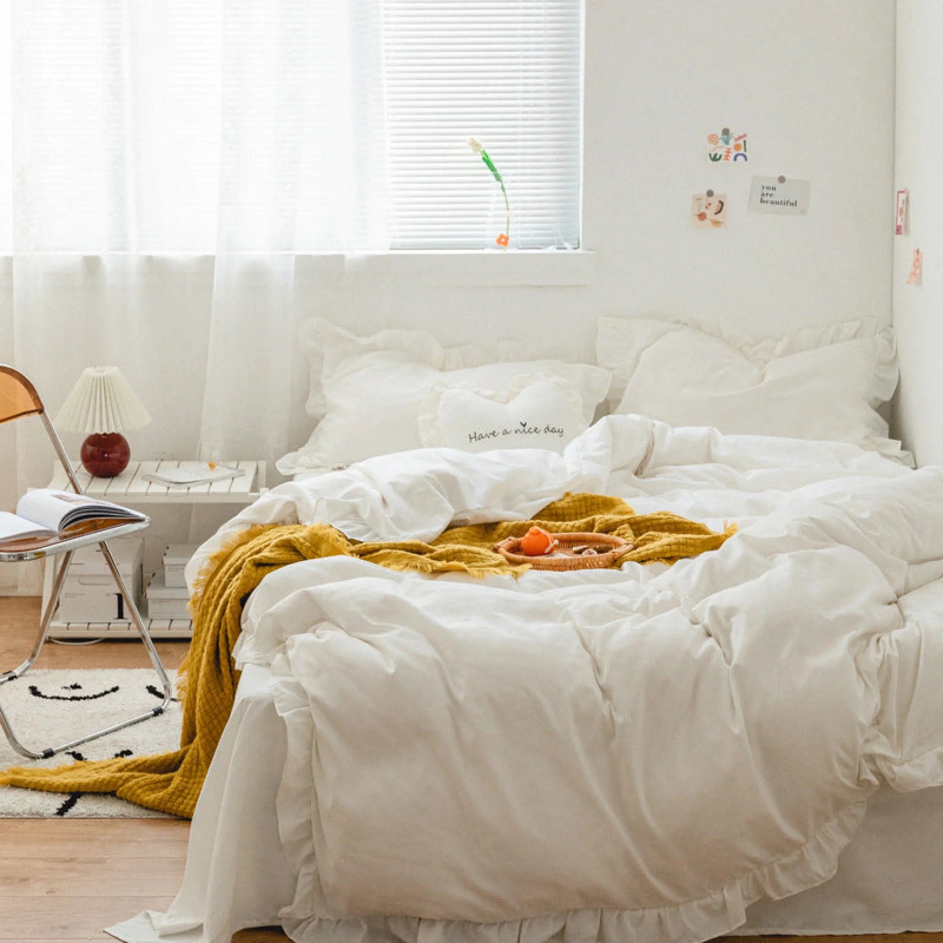 Earth Tone Ruffle Bedding Set / White Ever Lasting