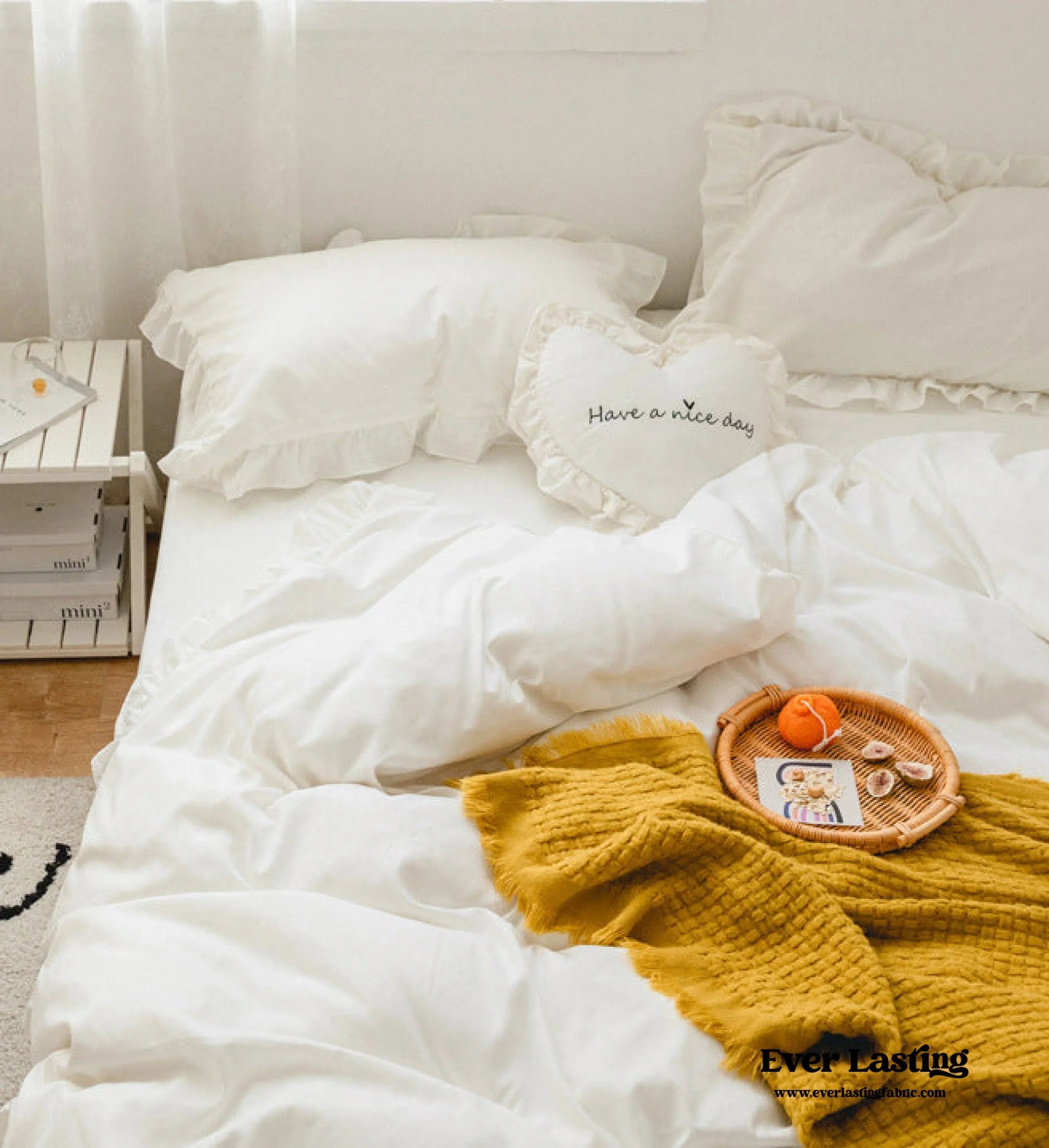 Earth Tone Ruffle Bedding Set / White Ever Lasting