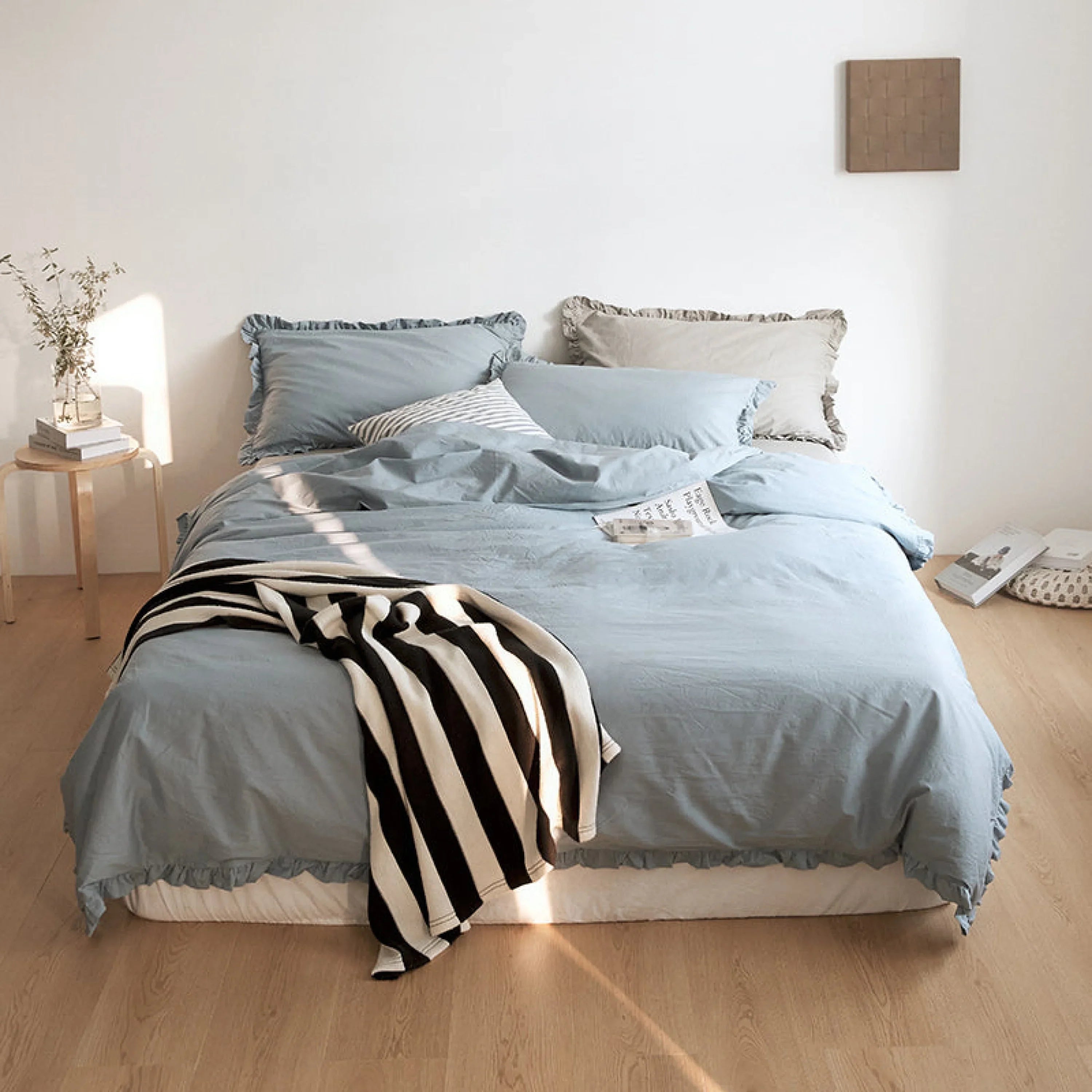 Earth Tone Ruffle Bedding Set / White Ever Lasting