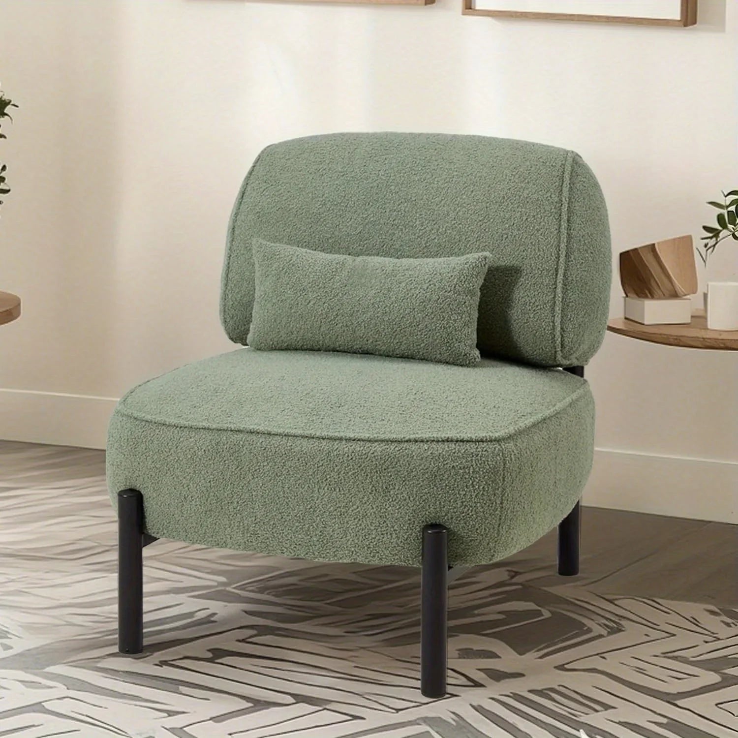 [Plush Extra Large Accent Chair] Plush Extra Large Mid Century Modern Accent Chair | Teddy Fabric Lounge Chair with Pillow, Sturdy Metal Frame (350lb) - Reading Armchair for Living Room, Bedroom & Office House Of Avana