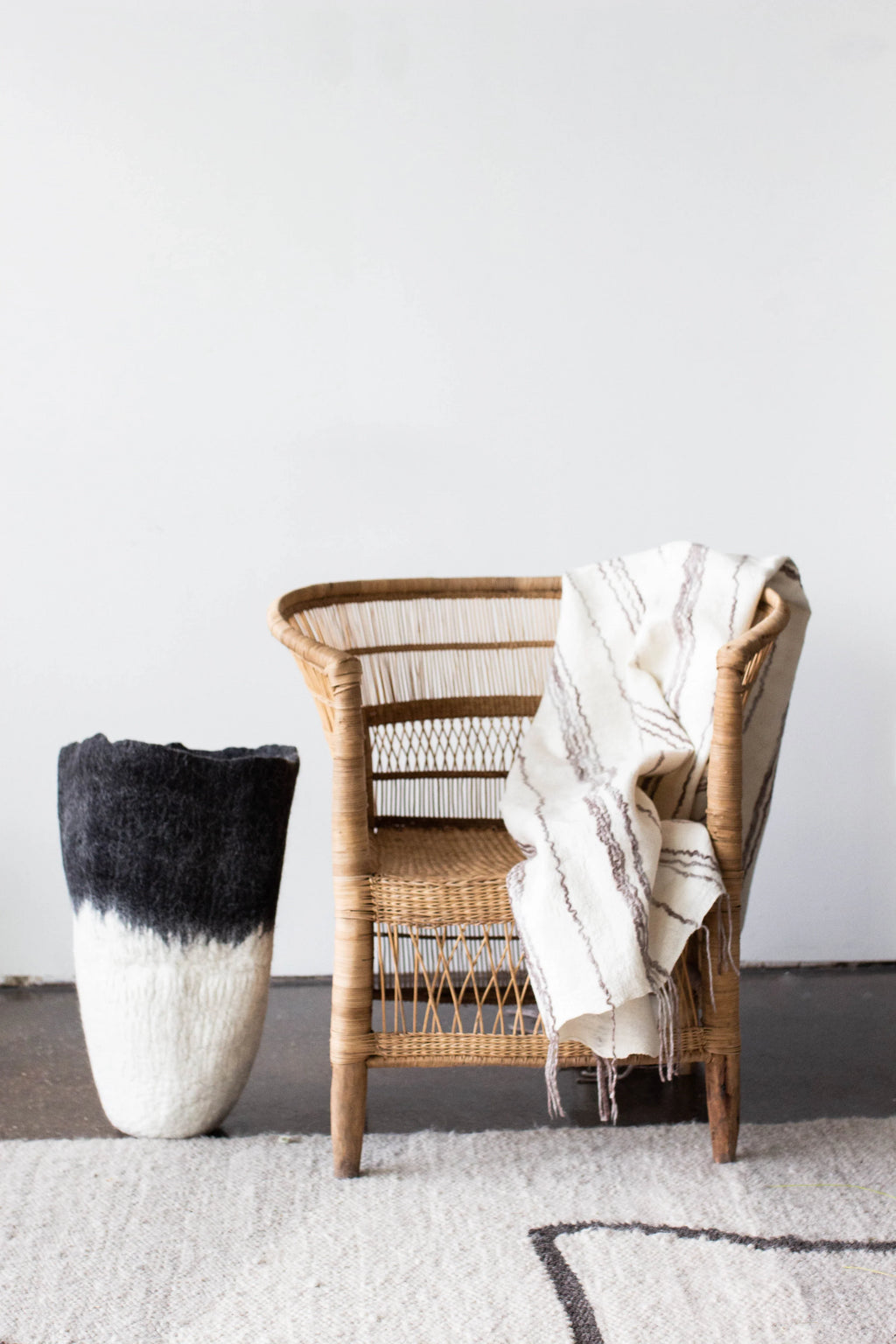 Eclipse Black & White Wool Floor Vase, close-up view - House Of Avana