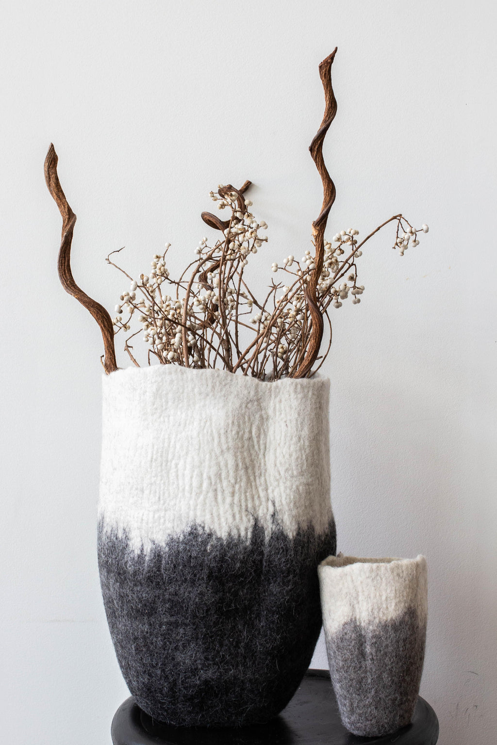 Eclipse Black & White Wool Floor Vase, back view - House Of Avana