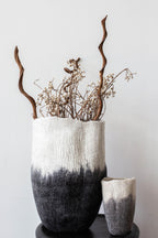 Eclipse Black & White Wool Floor Vase, back view - House Of Avana