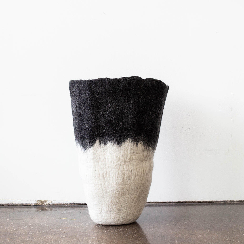 Eclipse Black & White Wool Floor Vase, top view - House Of Avana