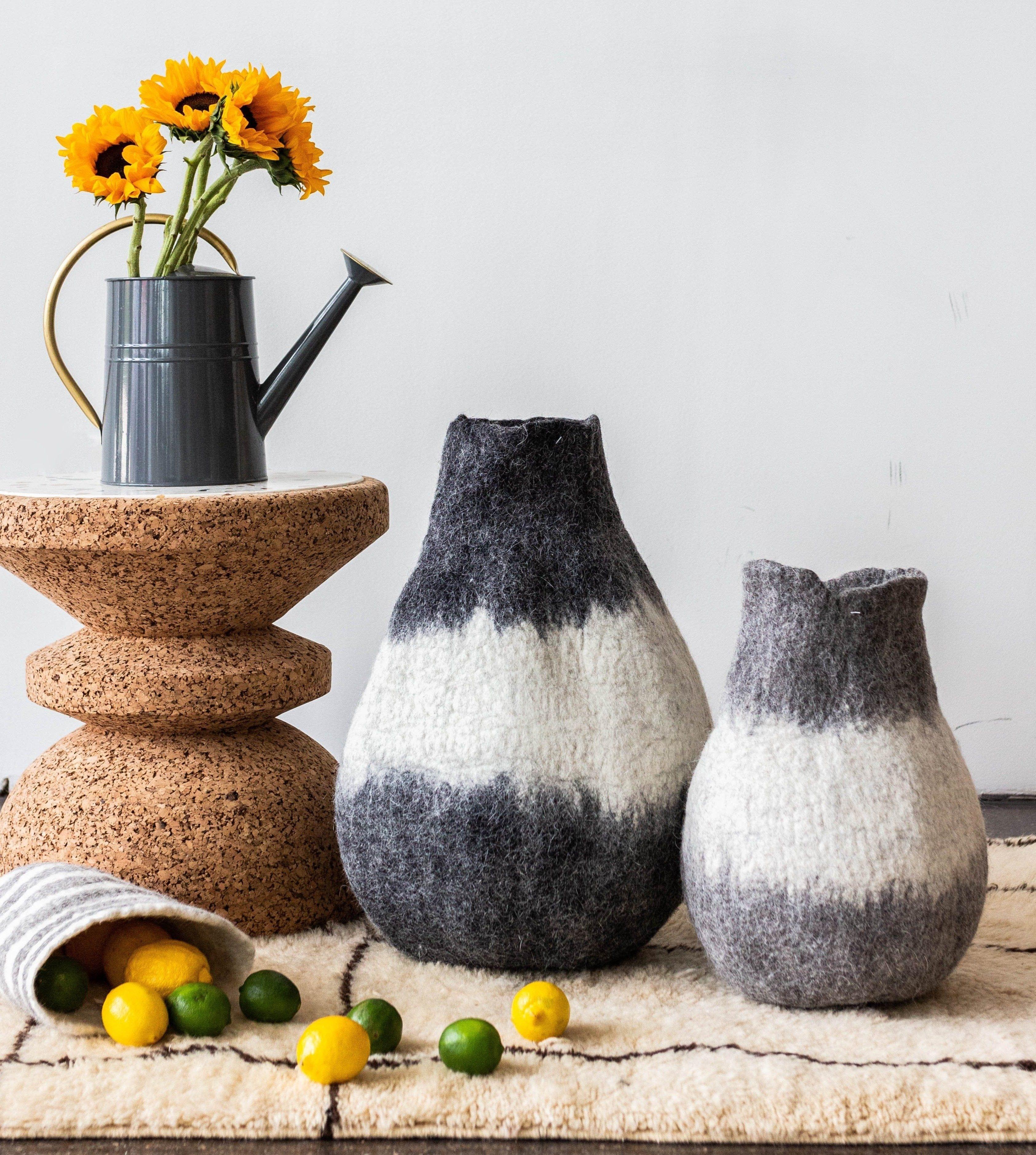 Eclipse Charcoal and Ivory Wool Gourd Basket - House Of Avana