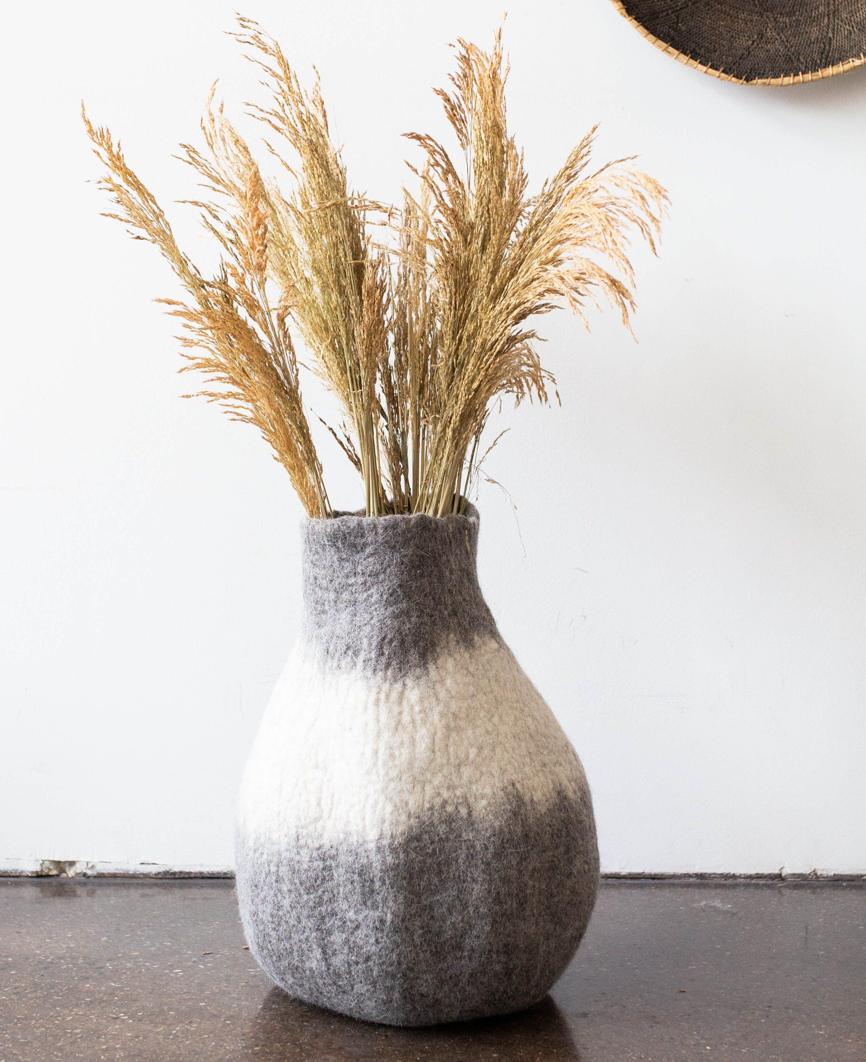 Eclipse Charcoal and Ivory Wool Gourd Basket Kanju Interiors