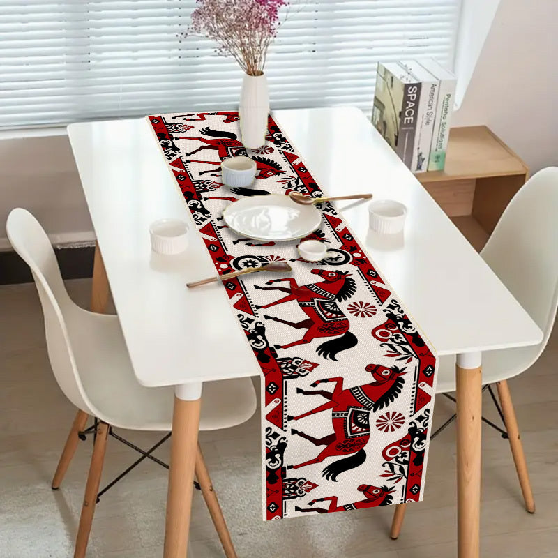 Table Runner - Horse Theme Red Black White
