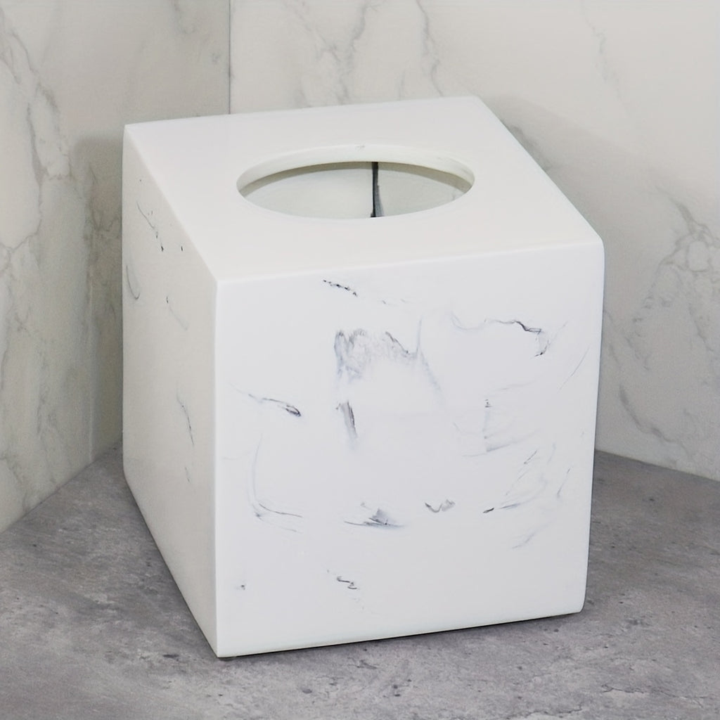 Resin Marble Pattern Tissue Box, Suitable for Hand Towels, Toilet Paper Rolls, etc., Can Be Placed in Bathroom, Living Room, Vanity Square Tissue Holder, Black Imitation Marble, White Imitation Marble House Of Avana