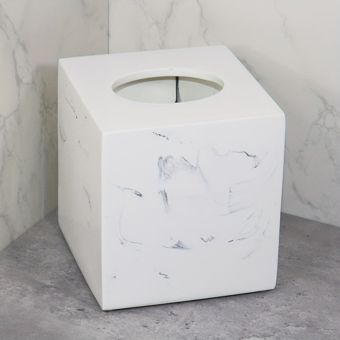 Resin Marble Pattern Tissue Box, Suitable for Hand Towels, Toilet Paper Rolls, etc., Can Be Placed in Bathroom, Living Room, Vanity Square Tissue Holder, Black Imitation Marble, White Imitation Marble House Of Avana