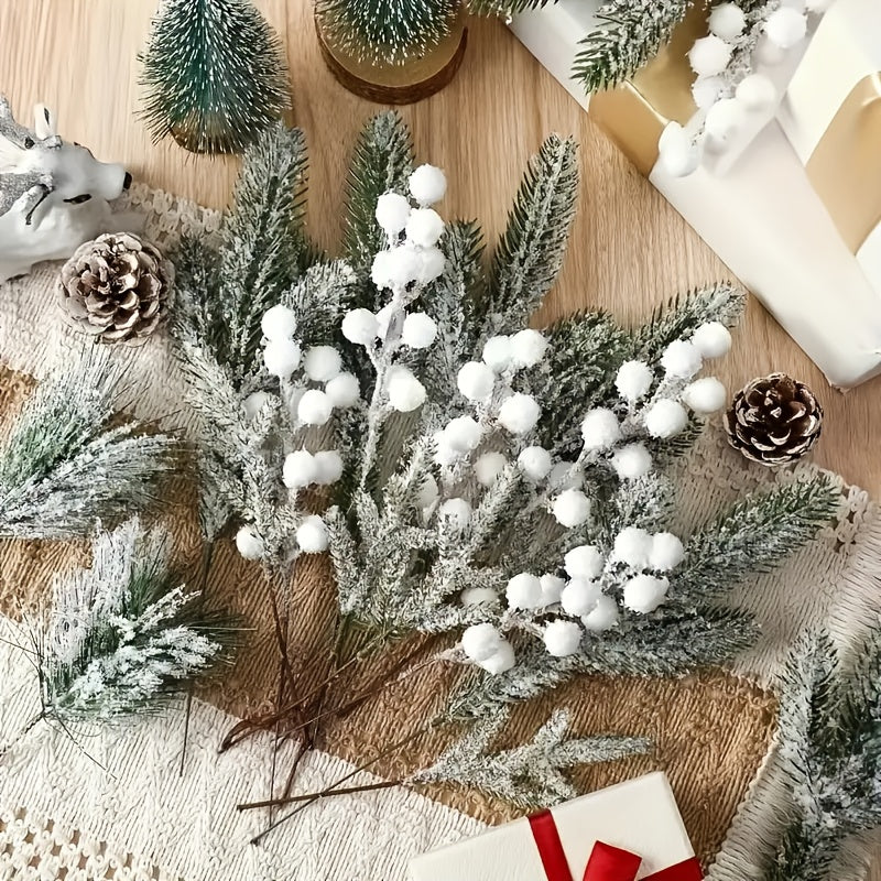 12/20pcs of Winter White Frost Artificial Berries And Cedar Branches - Perfect for Christmas Decorations, Suitable for DIY Wreaths/Christmas Trees, Home And Outdoor Festive Arrangements, Halloween, Thanksgiving. House Of Avana