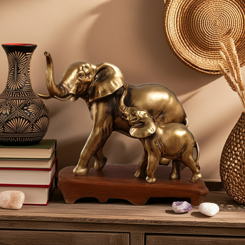 Golden Elephant Family Figurine House Of Avana