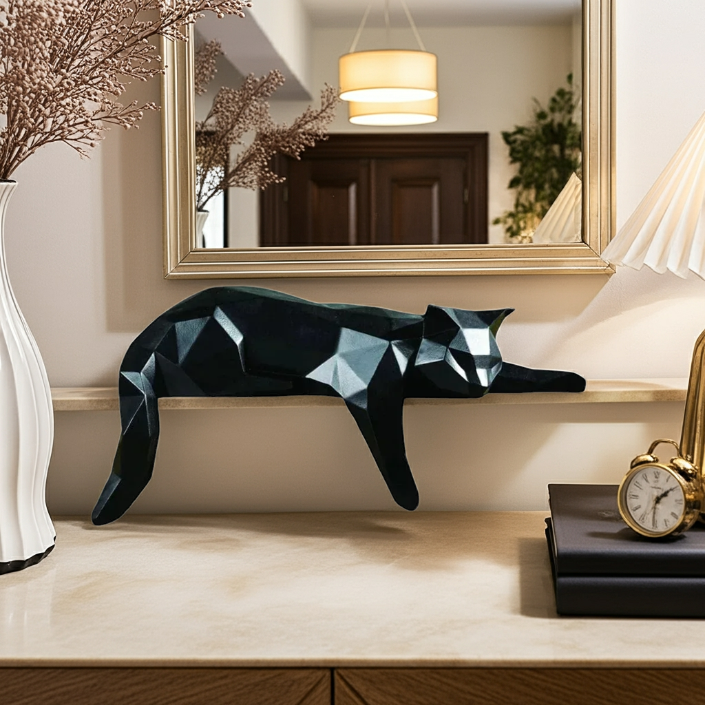 Geometric Lying Cat Figurine House Of Avana